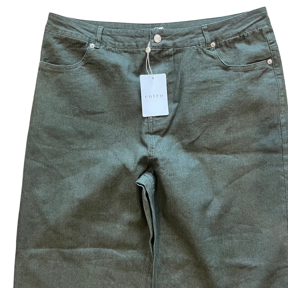 Entro Olive Green Eyelet Hem Wide Leg Jeans Plus Size 1X Scalloped Edge VV1568 - Picture 2 of 9